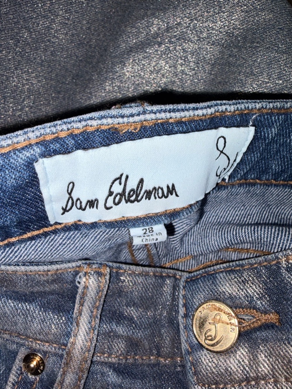 Sam Edelman Shimmery Blue Metallic High-Rise Jeans with Gold Hardware - Picture 2 of 4